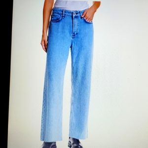 Rag & Bone Wide Leg Light Wash Logan Jeans W/ Raw Hem High Rise Mom Jeans Sz 0-2